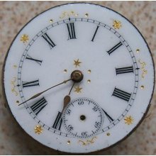 Old Pocket Watch Movement & Beautiful Dial Key Wind 36 Mm. Balance Broken