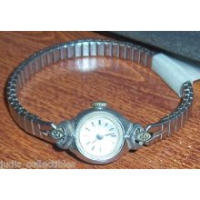 Old Vintage Ladies Timex Rhodium Plate Diamond Cut Glass Wristwatch Parts Watch