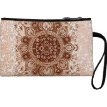Opulence Damask: Golden Autumn Brown Wristlet Purse