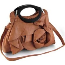 Orange Faux Leather Summer Flower Hobo Tote Hand Bag Medium/large Size