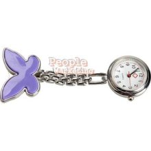 P4pm Butterfly Nurse Table Pocket Watch With Clip Brooch Chain Quartz Cute