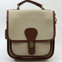 pale ecru leather satchel / vintage two-tone handbag