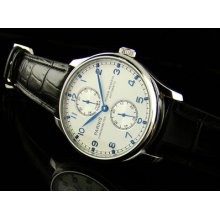 Parnis 43mm White Dial Power Reserve Automatic Mechanical Men's Watch
