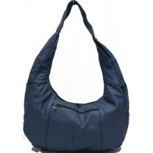 Pebbled Genuine Leather Shoulder Bag Purse Hobo Navy Blue Large Handbag Tote