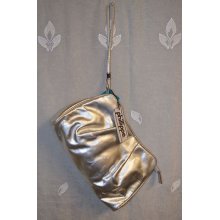 Phillippe Vintage Genuine Leather Metallic Silver Clutch Handbag Purse