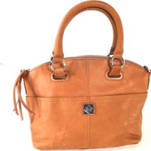 Piazza Lucca Satchel Tan Brown Leather Bowler Saddle Handbag Tote