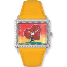Postage Stamp All Heart Yellow Leather Band Watch Ring