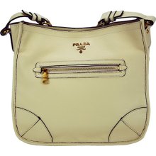 Prada BR4737 Pebbled Leather Hobo Convertible Bag Beige