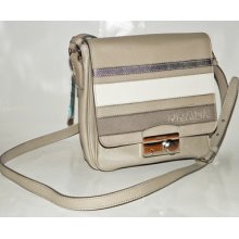 Prada Saffiano Stripe Flap Push Lock Crossbody Shoulder Bag Handbag Purse