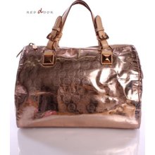 Pre-owned 30s11gys3z Michael Kors Metallic Mirror Monogram Satchel Bag Pink