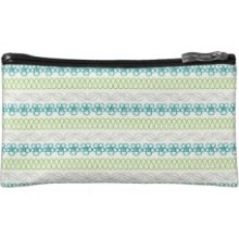 Pretty Turquoise Daisy and Leaf Striped Pattern Makeup Bags