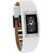 Pulsar Ladies Black Dial White Leather Band Quartz Watch PEG695