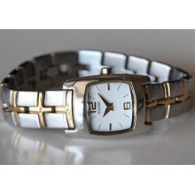 Pulsar Two-tone White Dial Metal Band Ladies Watch Vc10-x027