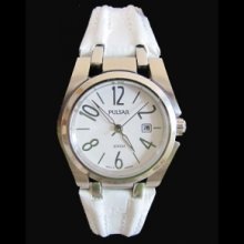 Pulsar Women's White Dial Leather Strap Quartz Watch