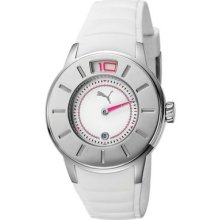 Puma Womens Sports Stainless Steel Case White Dial Plastic Bracelet Watch