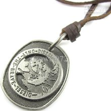 Punk Vintage Men Charm Choker Simple Coin Leather Chain Pendant Neck