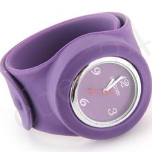 Purple Slap Snap On Silicone Rubber Gel Jelly Quartz Sport Wrist Watch Gift