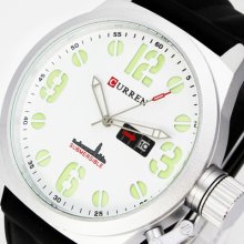 Quartz Hour Dial Day Date White Sport Waterproof Men Wrist Watch,w30-bww