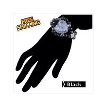 Quartz Wrist Watch with Rhinestones Decors for Girls - Black