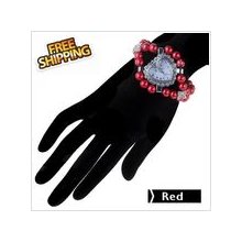 Quartz Wrist Watch with Rhinestones Decors for Girls - Red