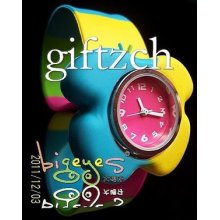 Rainbow Muilt Color Butterfly Children Kids Silicon Snap Wristband Sport Watch
