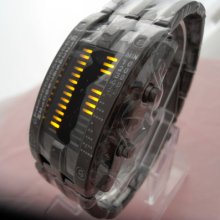Rare Date Yellow Led Digital Sports Black Strap Watch