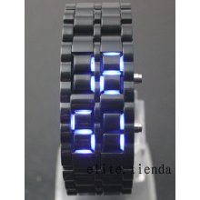 Rare Lady Kids Bracelet Volcanic Lava Faceless Blue Led Digital Watch Black