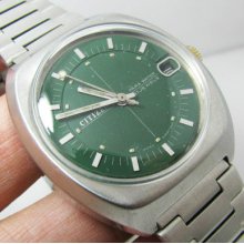 Rare Vintage Citizen Para Water Green Dial Dress Watch Wind Up Gents.