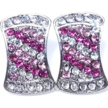 Rectangle Stripe Studs Rhinestone Crystal Cocktail Earrings-white Gold Pt Pink