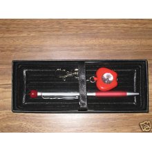 Red Apple Clip Watch & Pen Set 2 Apples Silver Dial