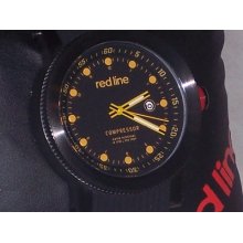 Red Line Mens Compressor Black Dial Silicone Yellow Luminous Hour Ion Plated