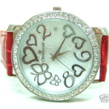 Red Strap Butterfly & Hearts Ladies Fashion Watch Brs5