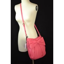 Red Valentino Large Leather Bow Crossbody Bag Pink Ibisco Italy Pleated