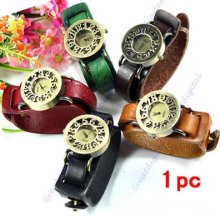 Retro Reliefs Digital Dial Wrap Around Leatherette Wrist Woman Quartz Punk Watch
