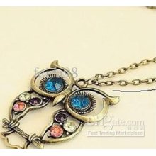 Retro The Color Diamonds Cute Owl Necklace Sweater Chain