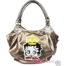 Rhinestone Crown Betty Boop Hobo Handbag Purse Bronze