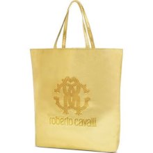 Roberto Cavalli Womens Logo Gold Faux Leather Shopping Travel Beach Tote Bag