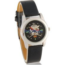 Robot Pattern Women's Analog Watch with PU Leather Strap (Black)