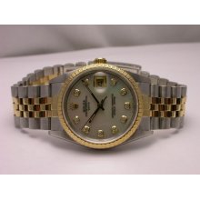 Rolex Date Mens Steel And Gold Mens Watch Mother Of Pearl Diamond Dial 16223