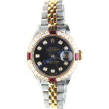 Rolex Like New Datejust W/ Custom Black Diamond Dial and Custom Diamond Ruby Bezel - 90's