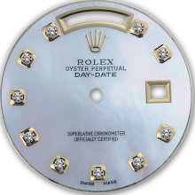 Rolex Mens Day Date Yellow Gold White Mop Mother Of Pearl Dial Diamond Accent