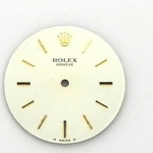 Rolex Mens White Swiss Geneve 25.5mm Watch Dial 121-12234 With Gold Markers