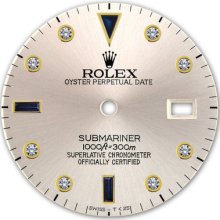 Rolex Submariner 2 Tone Yellow Gold Silver Color Serti Diamond + Sapphire Dial