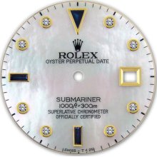 Rolex Submariner 2 Tone Yellow Gold White Mop Serti Diamond + Sapphire Dial