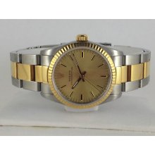 Rolex Watch Ladies Oyster Perpetual 18k Yg/ss Ref. 67513 Champagne Dial