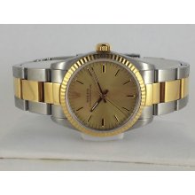 Rolex Watch Ladies Oyster Perpetual 18k Yg/ss Ref. 67513 Champagne Dial