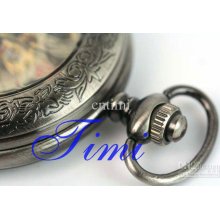 Roman Number Carbon Black Mechanical Pocket Watch