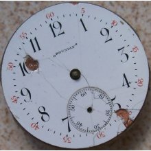 Roundly Vintage Pocket Watch Movement & Dial 43 Mm. Balance Broken To Restore