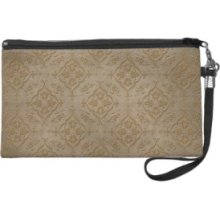 Rustic Brass Brown Damask Pattern Wristlet Clutches