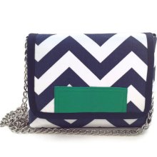 SALE Cross body bag in navy blue and green chevron stripe. The MAROL